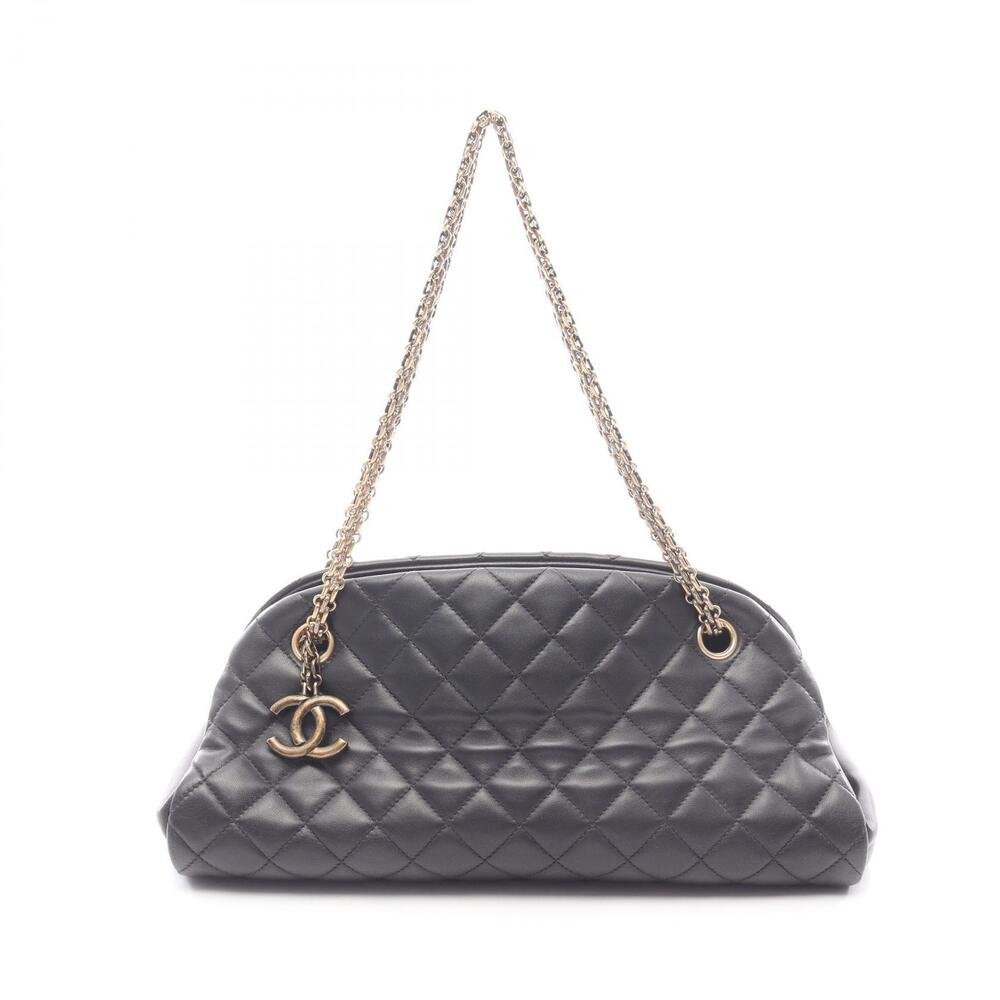 Chanel Mademoiselle Bowling Bag Shoulder Lambskin Sheepskin Black